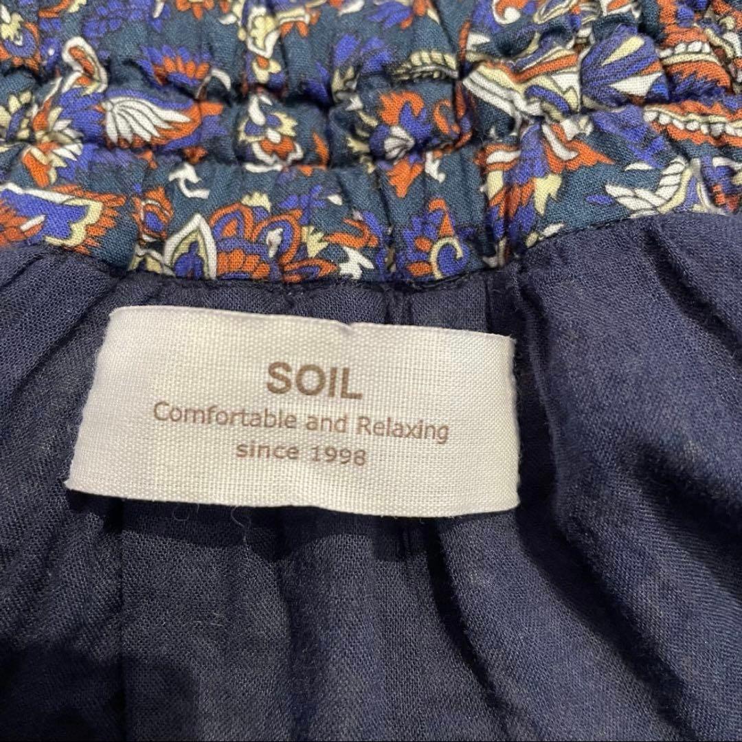 SOIL ソイル ポプリンフラワープリントギャザースカート　ロング　花柄ネイビー