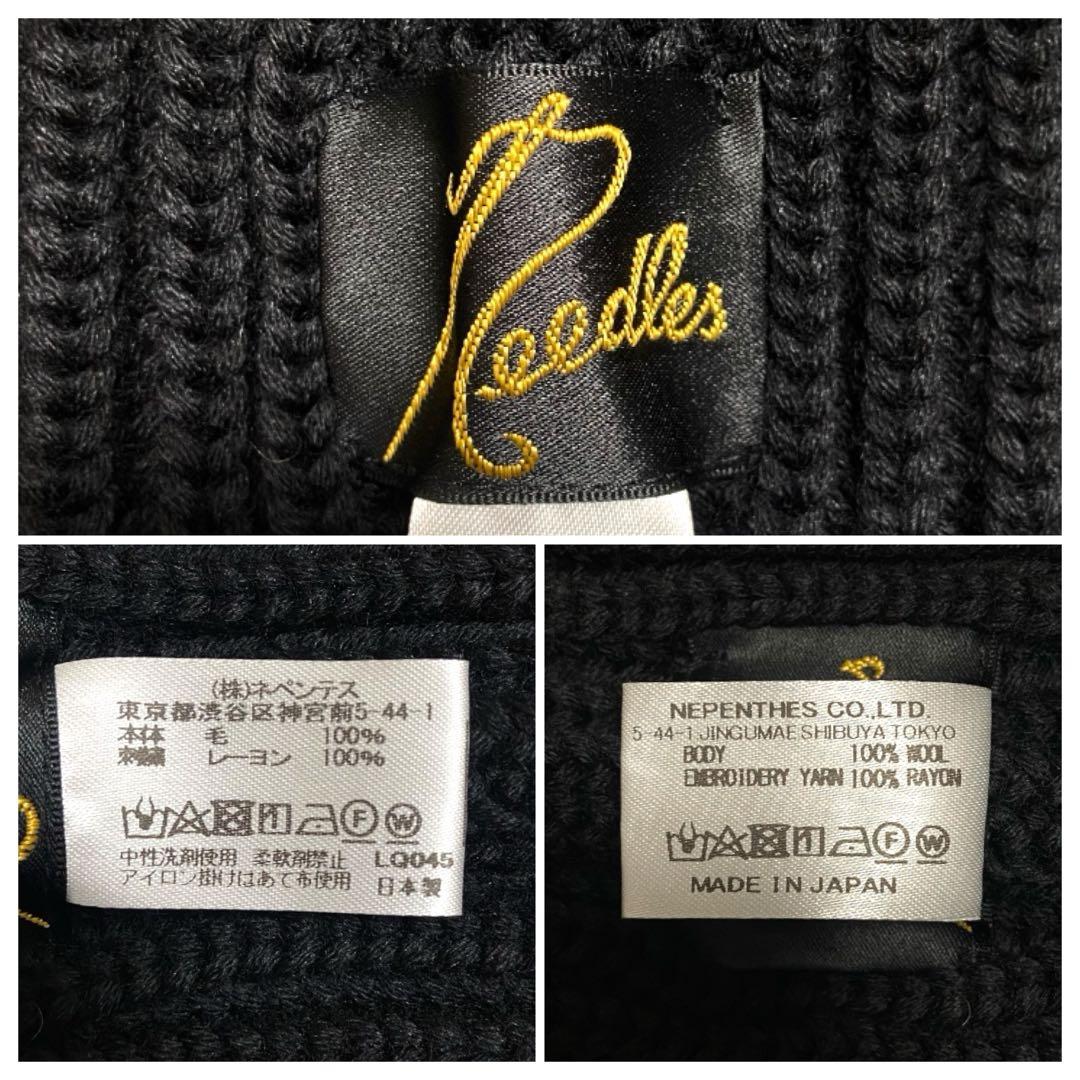 【肉厚生地・パピヨン刺繍】Needles ニードルス Beanie 黒 ニット帽