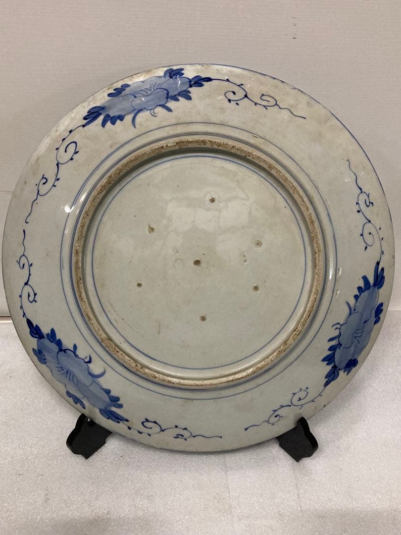 旧家蔵出し 江戸時代 美術品  古伊万里 白磁藍染付 松に鷹に図  飾り大皿