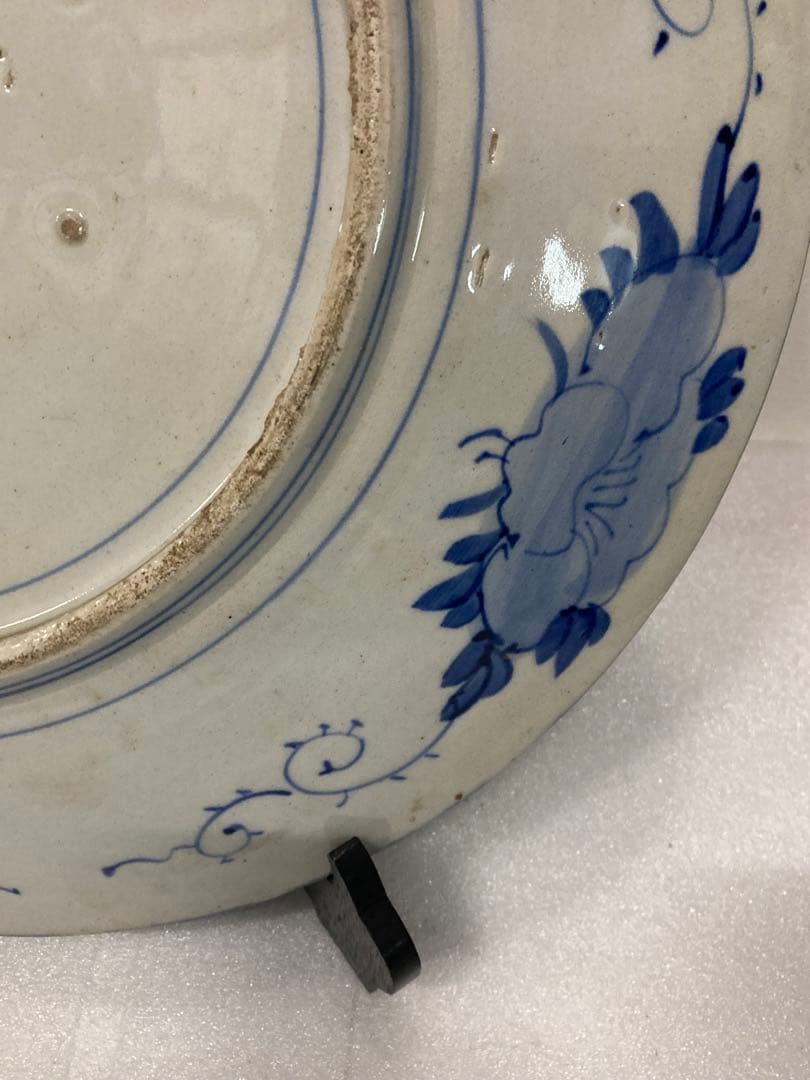 旧家蔵出し 江戸時代 美術品  古伊万里 白磁藍染付 松に鷹に図  飾り大皿