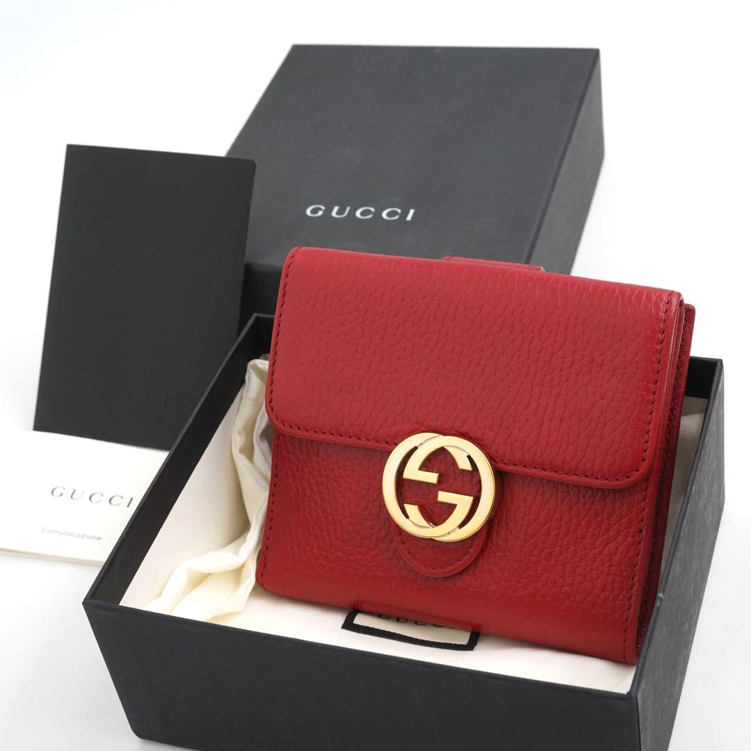 ✨新品未使用・箱付き✨　GUCCI ミニ財布　インターロッキング　GGロゴ 赤色