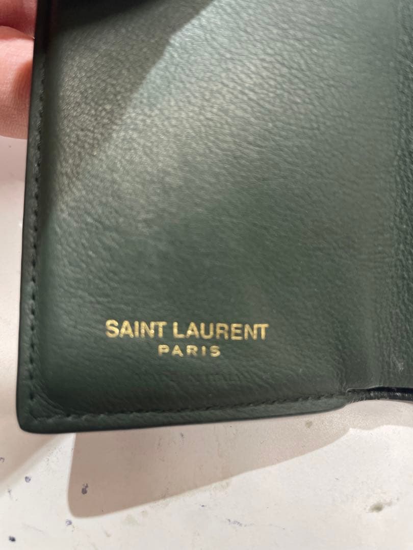 YSL グリーンレザー 三つ折り財布