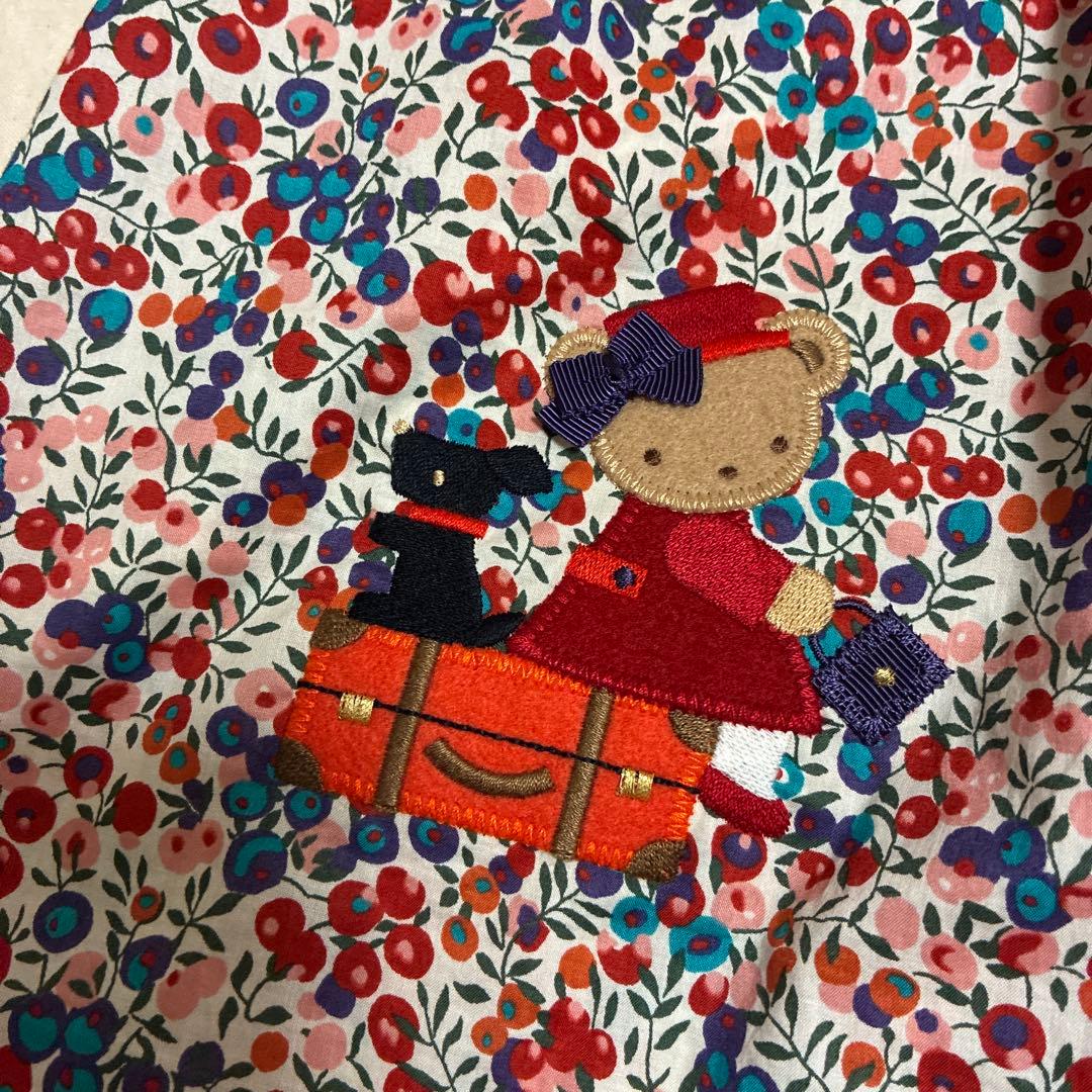 ファミリア★リバティー　クマちゃんテリア　刺繍　長袖チュニックワンピース　90