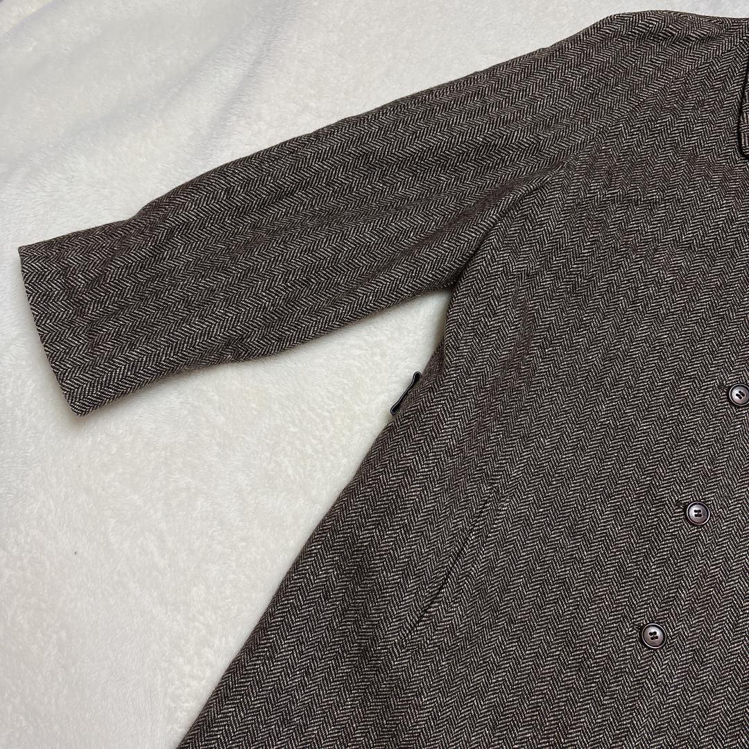 【美品】DIFFU イタリア製 ヘリンボーン ロングコート M相当 カシミヤ使用