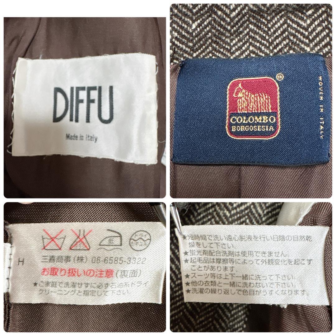 【美品】DIFFU イタリア製 ヘリンボーン ロングコート M相当 カシミヤ使用