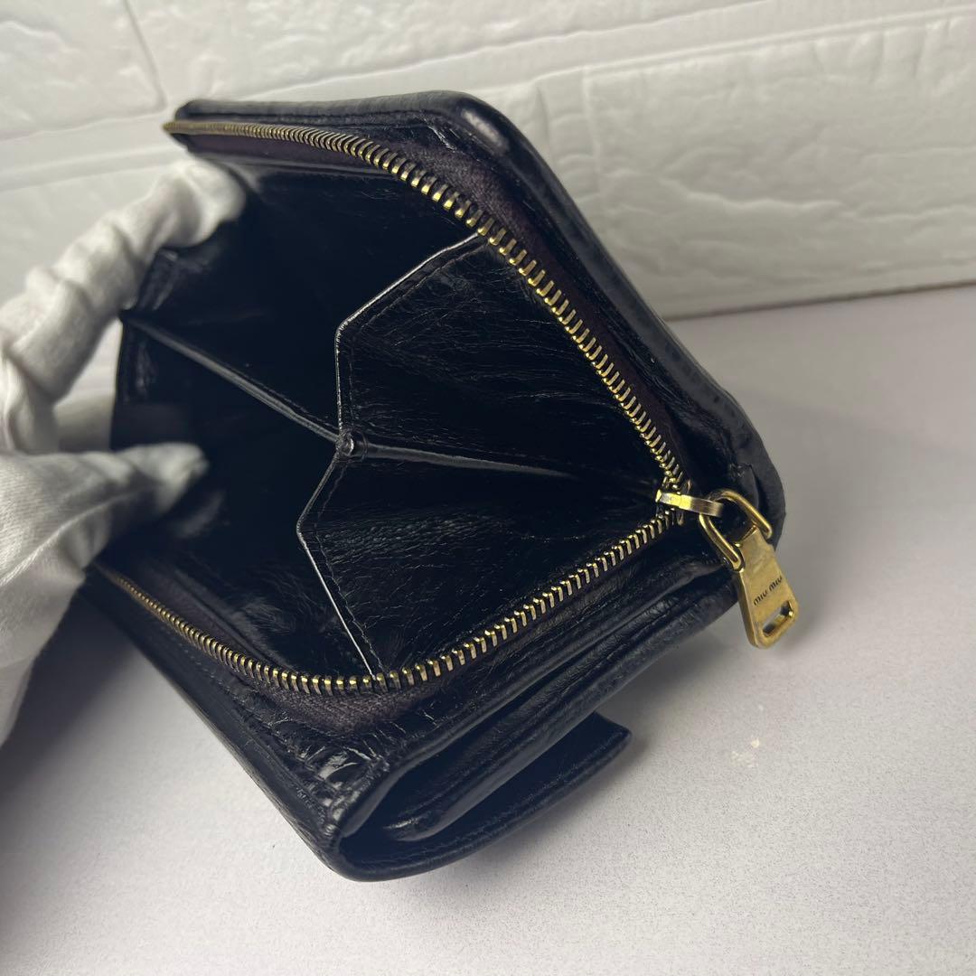 miu miu 財布 ブラック 三つ折り財布 キルティング レザー マテラッセ