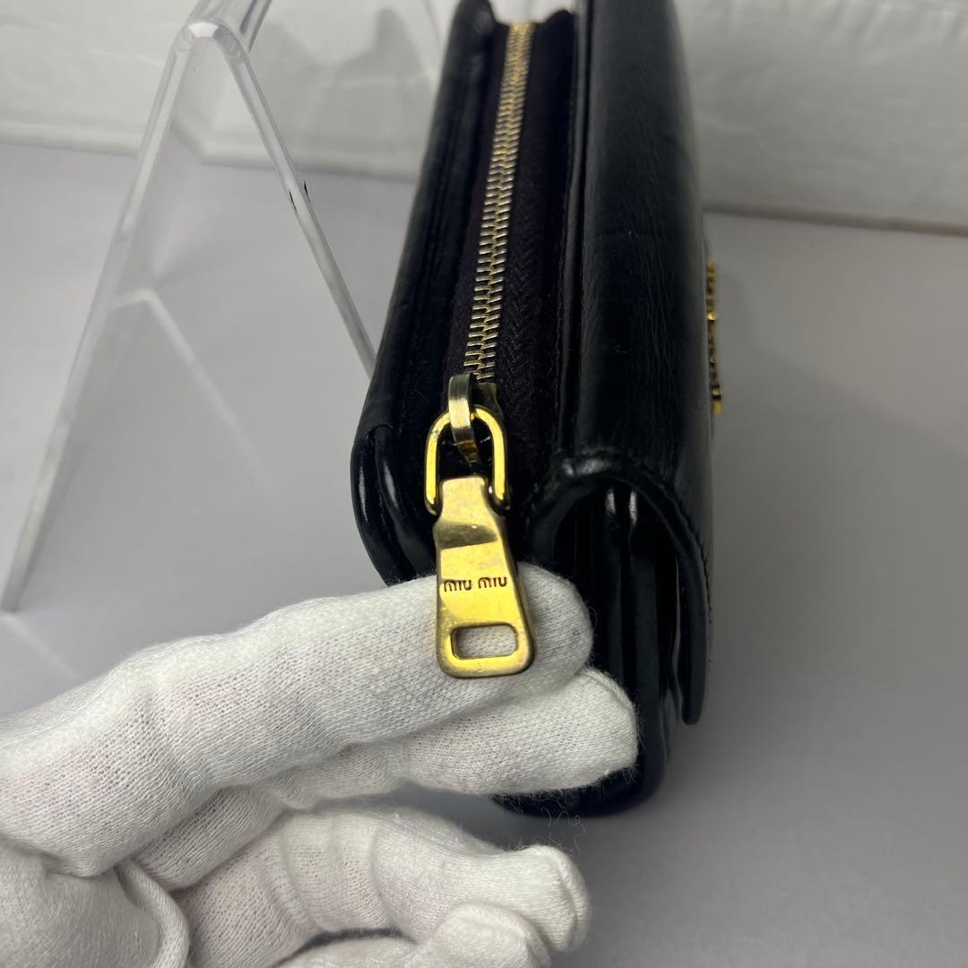 miu miu 財布 ブラック 三つ折り財布 キルティング レザー マテラッセ