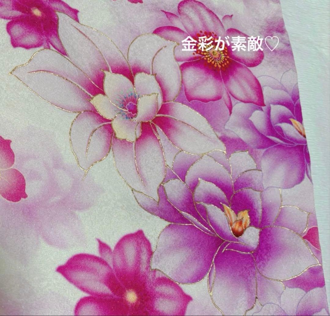 未使用に近い　正絹豪華振袖フルセット　ユリ　ピンク系 花柄 成人式に