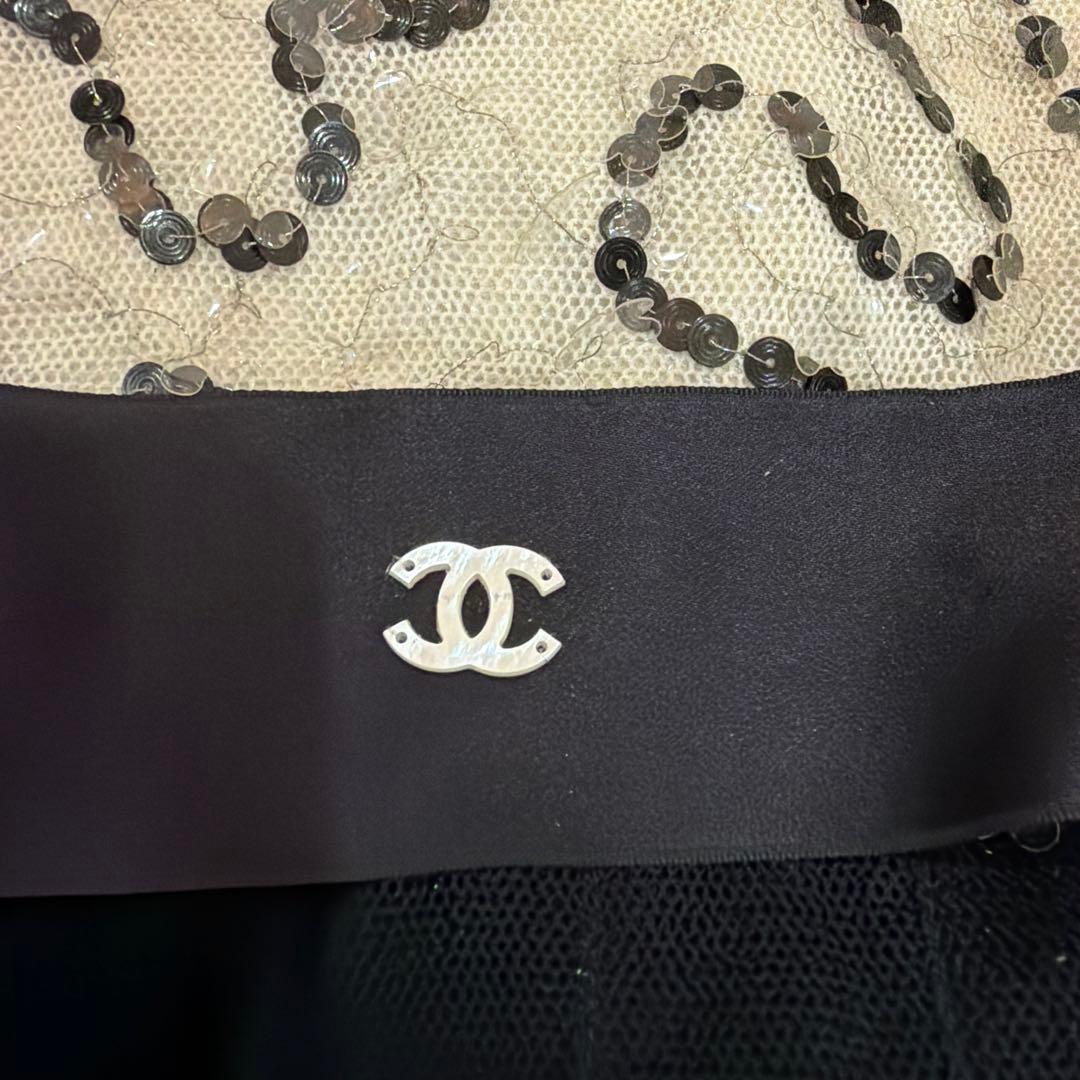 CHANEL ノースリーブワンピース アイボリー/ブラックスパンコール