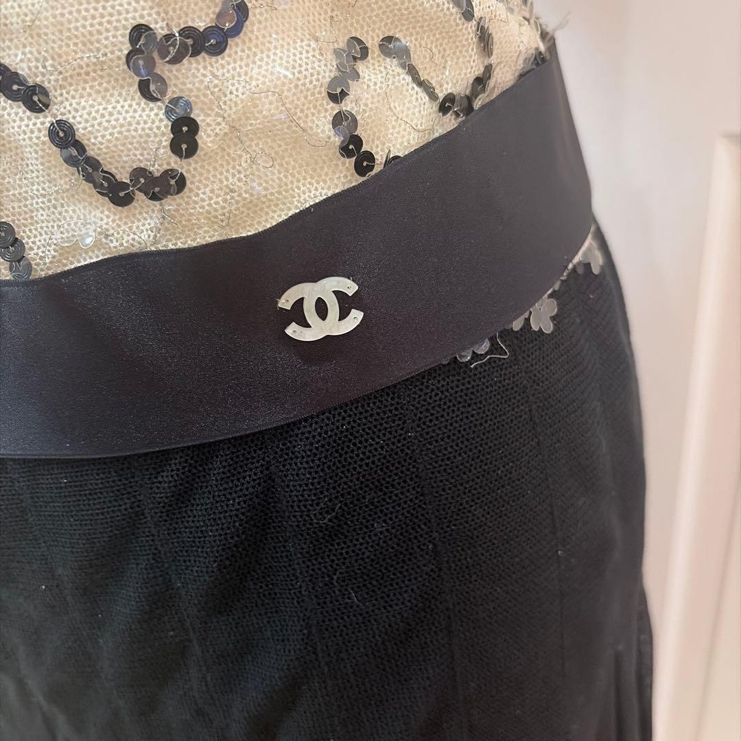 CHANEL ノースリーブワンピース アイボリー/ブラックスパンコール