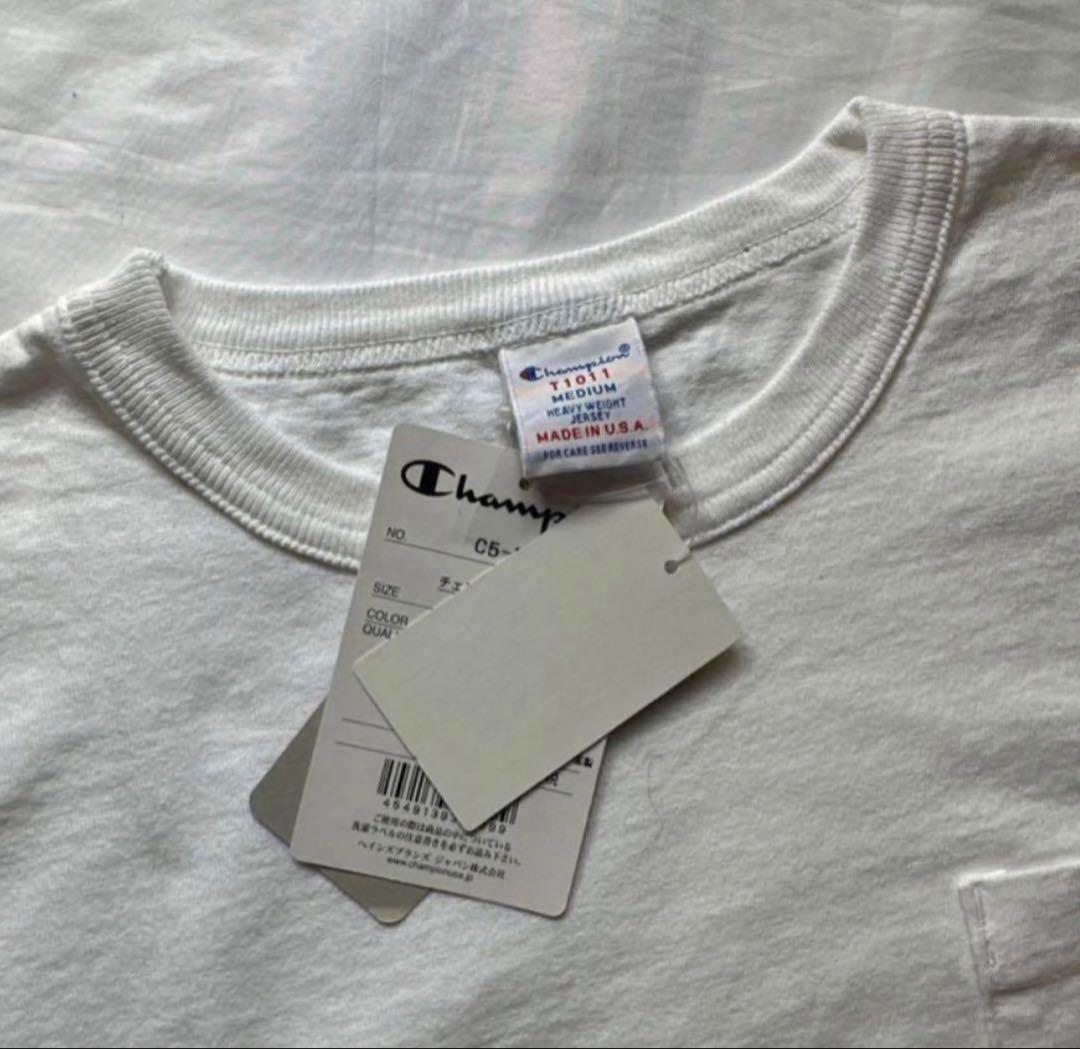 新品　M チャンピオン T1011 USA製 ヘビーウェイト ポケTシャツ　白黒