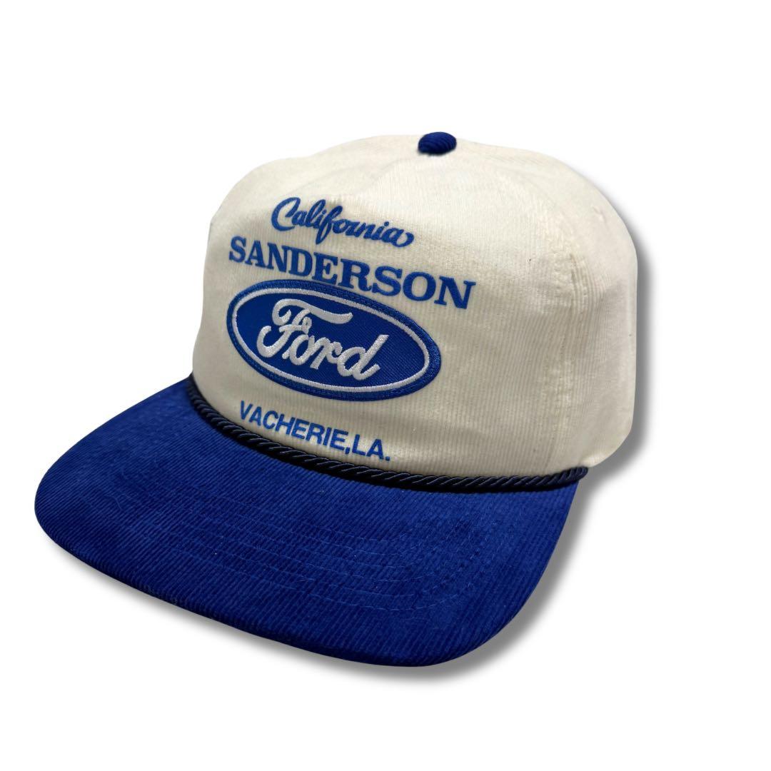 希少 USA Ford コーデュロイ トラッカーキャップ 白青 ロープ 美品