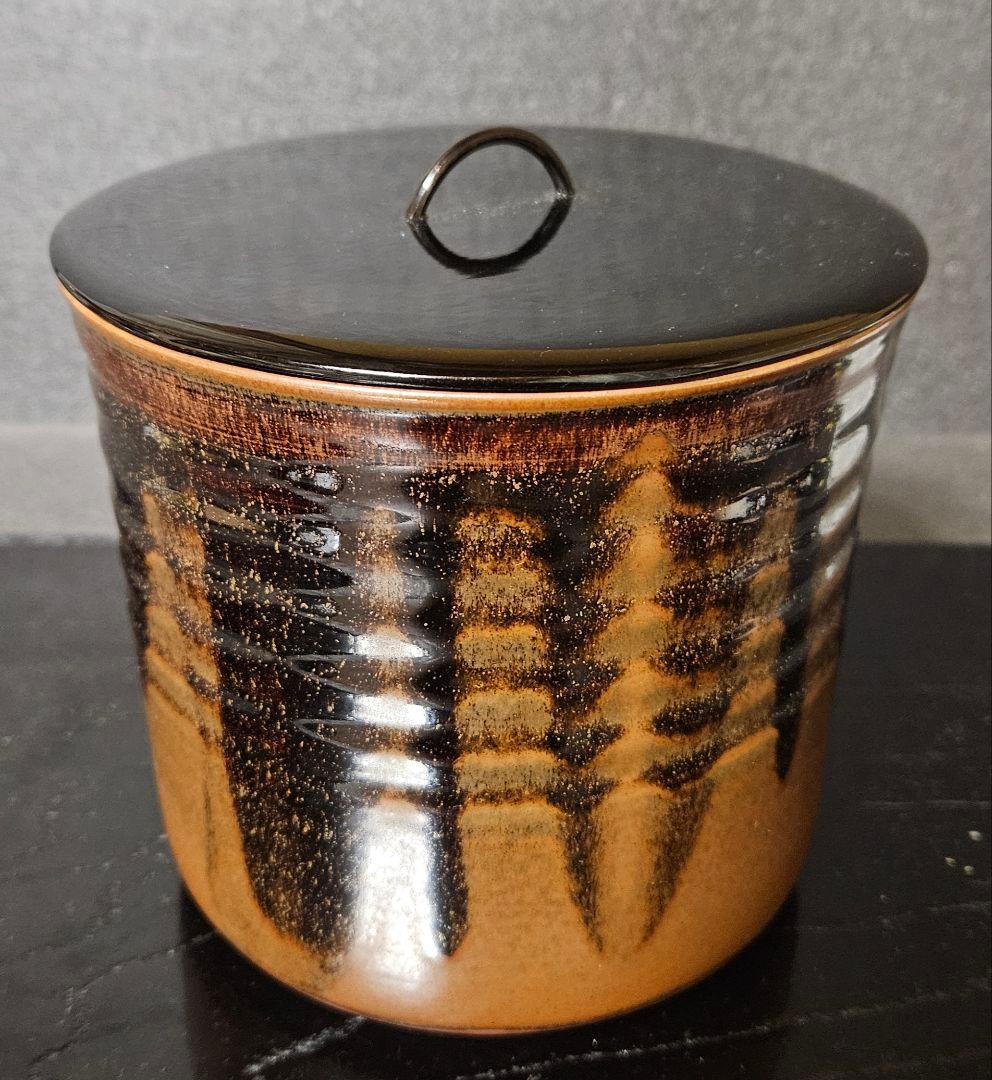 現代作家作　古瀬戸　水指　在印　共箱　茶道具　茶器　茶事　茶の湯　木製黒漆塗り蓋