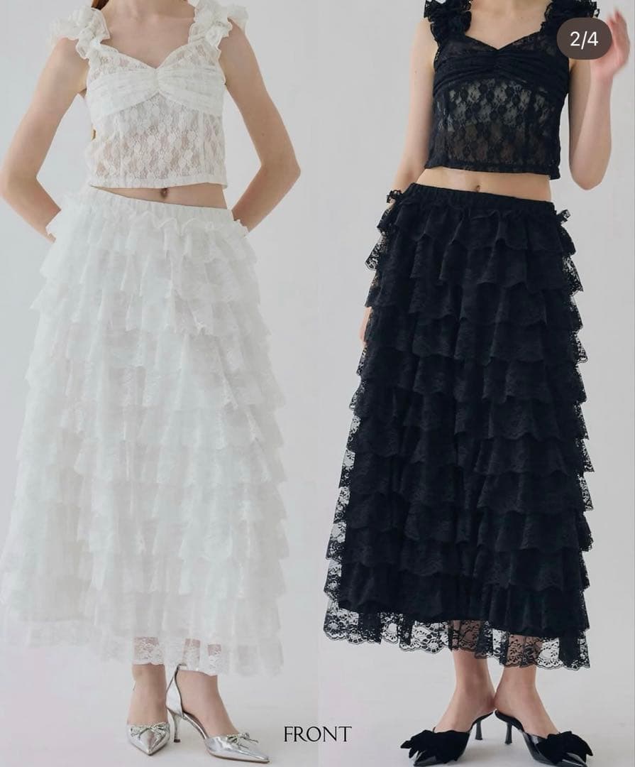 スカート girly lace frill skirt white