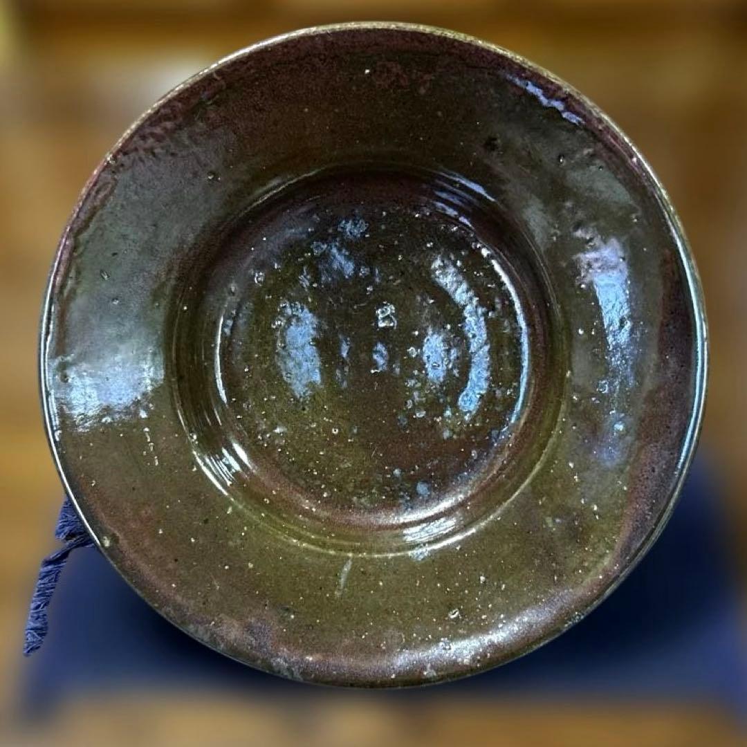 424 【未使用美品】丹波立杭焼 飾皿 花器 割高台 景色良し 茶道具 華道具