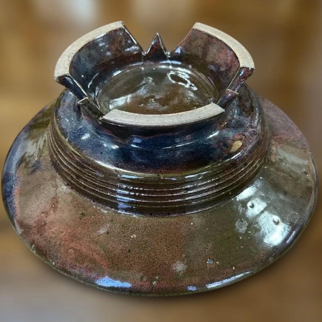 424 【未使用美品】丹波立杭焼 飾皿 花器 割高台 景色良し 茶道具 華道具