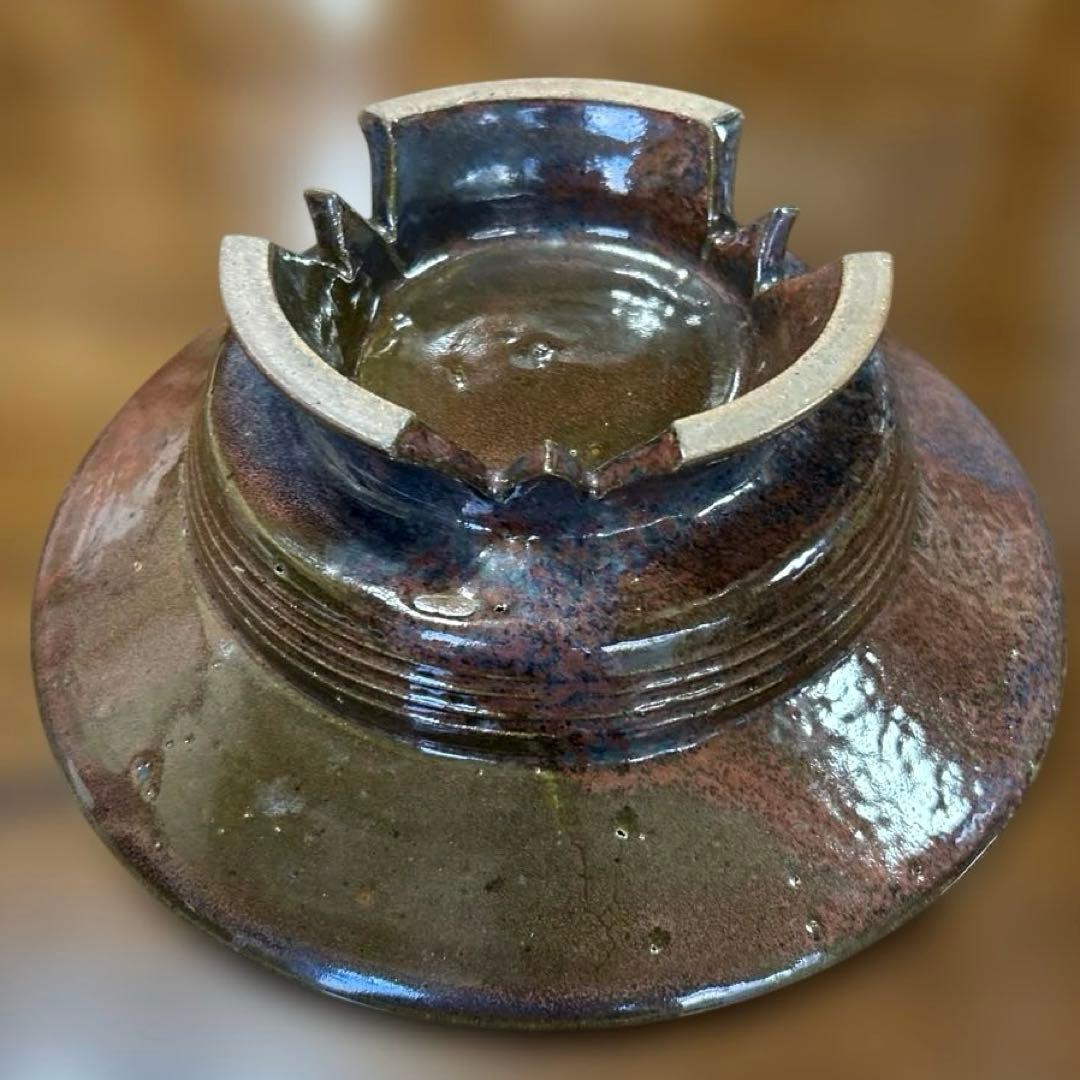 424 【未使用美品】丹波立杭焼 飾皿 花器 割高台 景色良し 茶道具 華道具