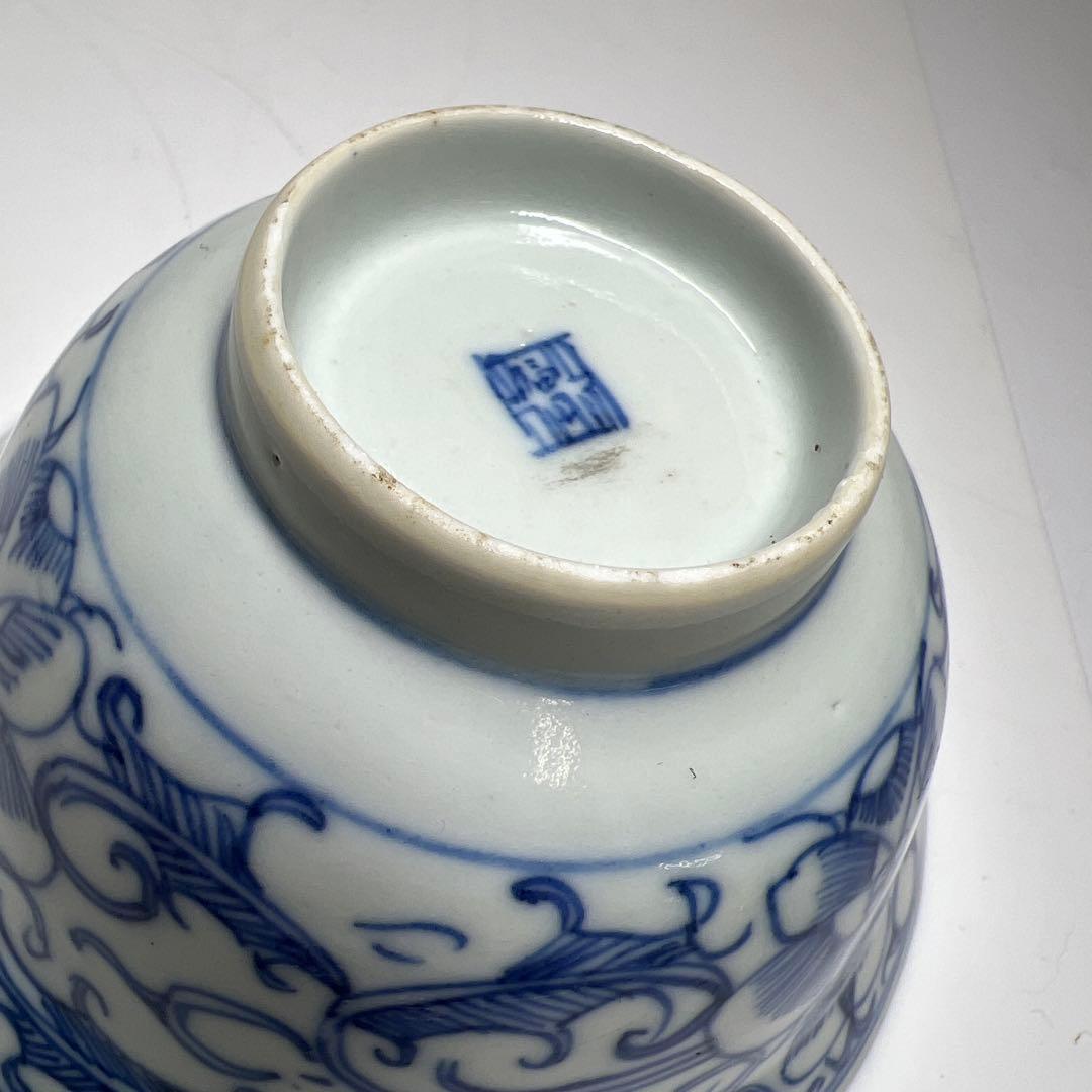 中国清朝時代　古染付レンゲ、鉢5客　東Y7-1022☆2Fタニチ