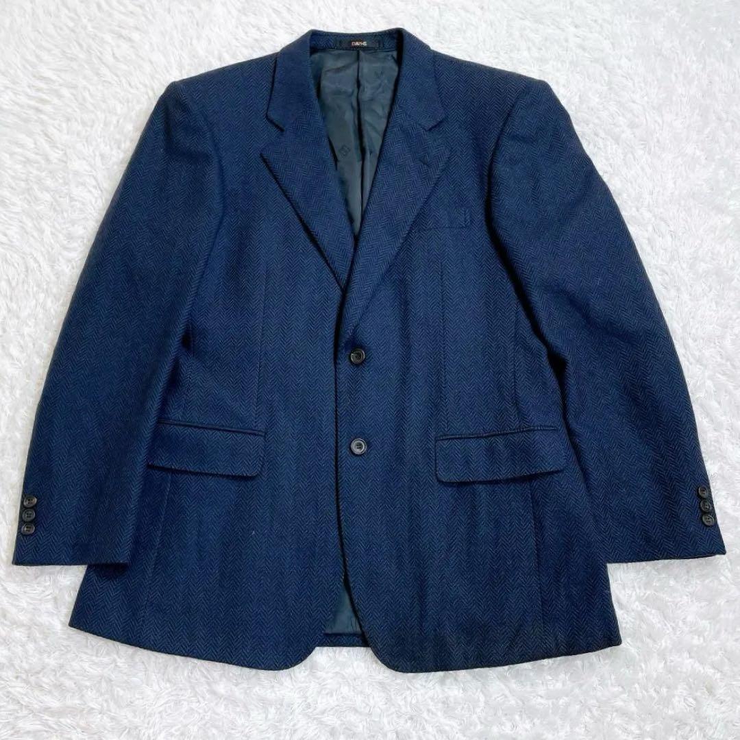 DAKS カシミヤ100％ ツイード ジャケット ヘリンボーン ネイビー 英国風