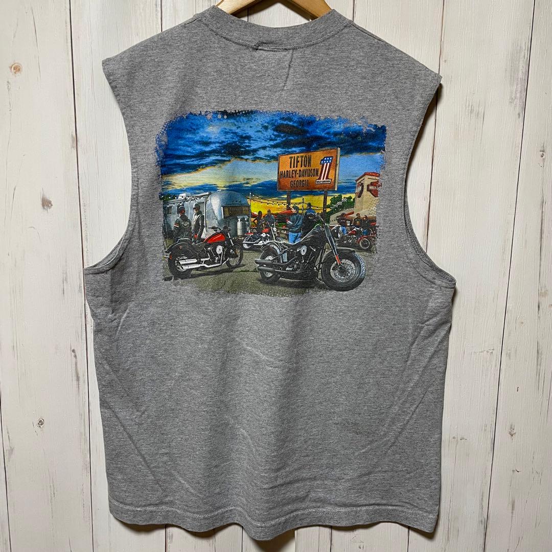 ハーレーダビッドソン ビッグロゴ バイク フォト ノースリーブ Tシャツ L