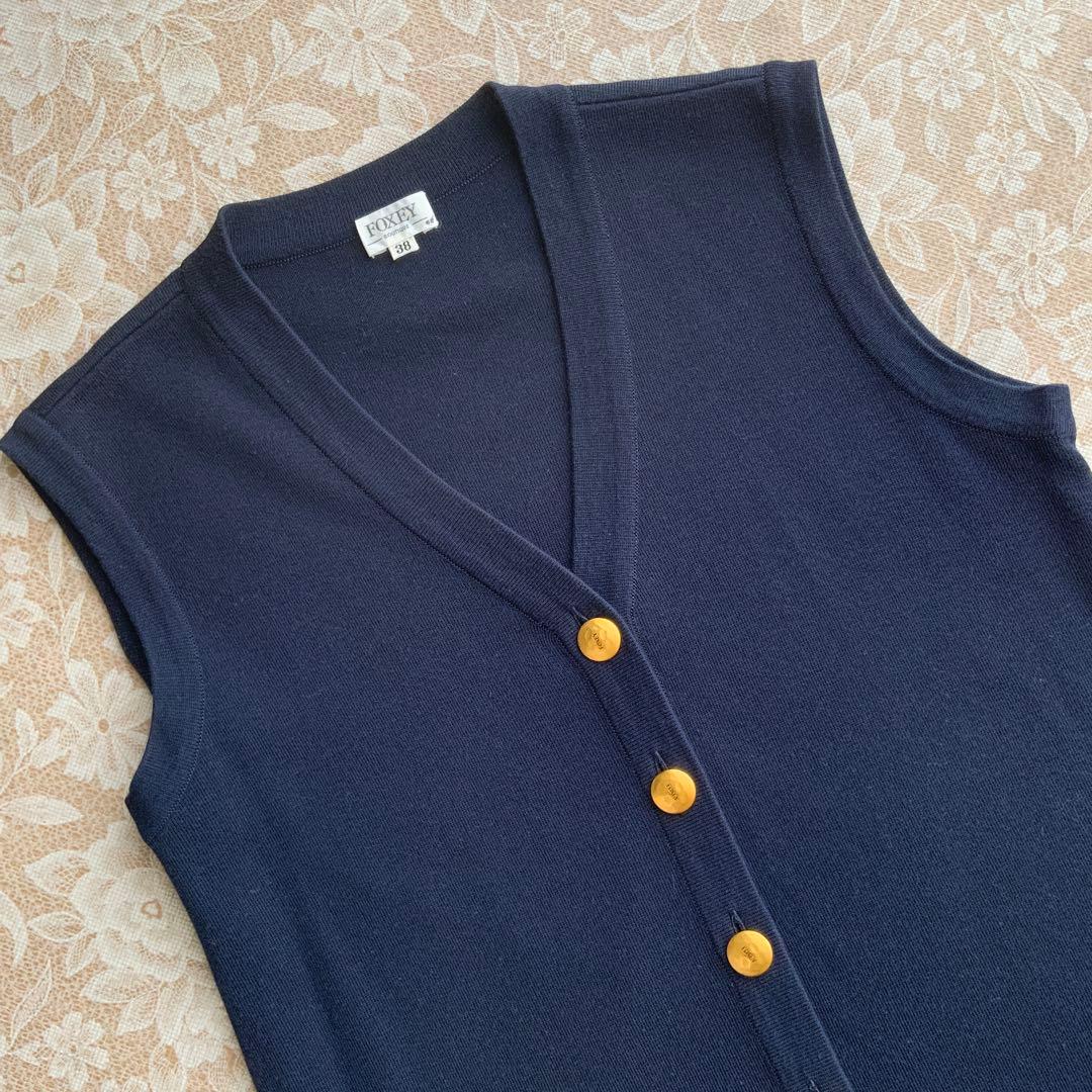FOYEY BOUTIQUE フォクシー　春物　ニットワンピース38ネイビー