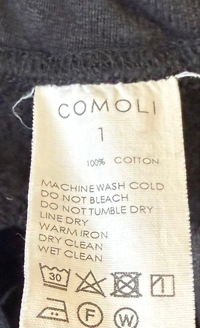 comoli 24ss コットン裏毛 パンツ フェードブラック 1