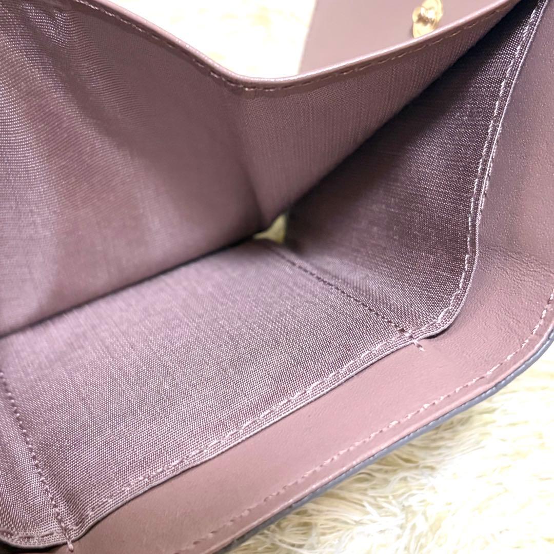 ほぼ未使用品 ラシット モノグラムプレート 3つ折り財布 グレー レザー