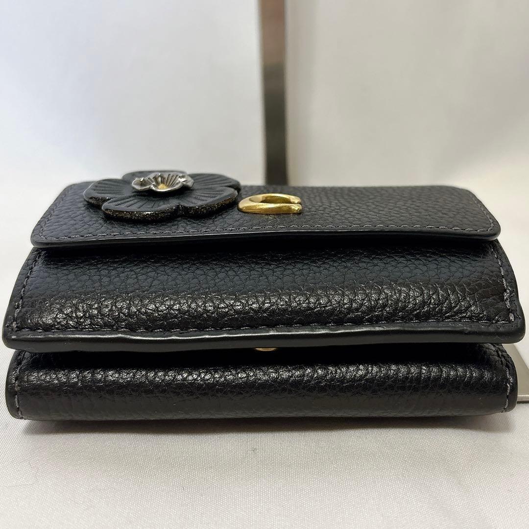 【美品】COACH コーチ ティーローズ トライフォールド ブラック レザー