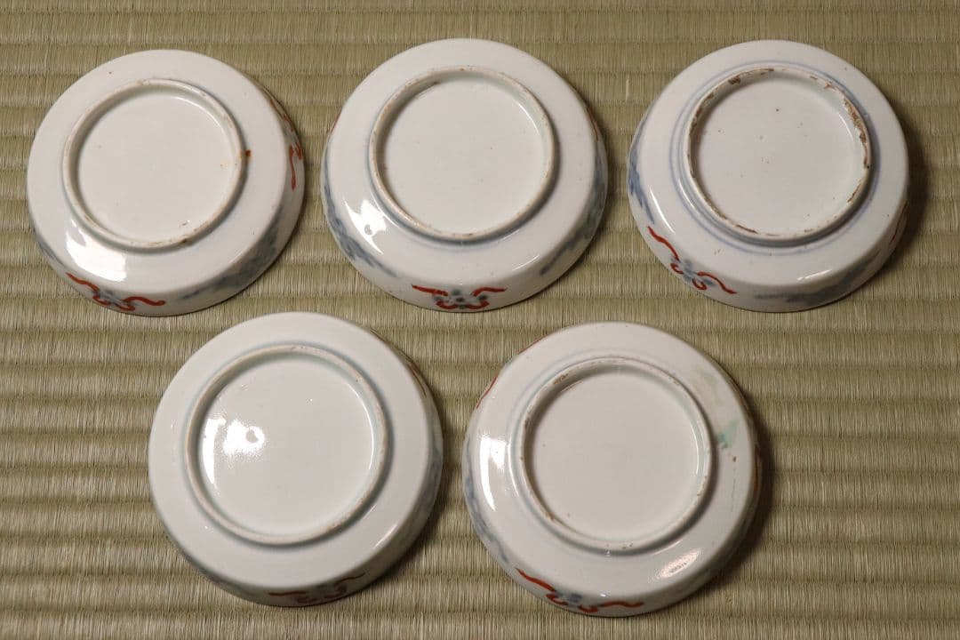 【CM18】古伊万里 竹鳥図 色絵 小皿 五客 11.9cm 小紋 錦手 金彩