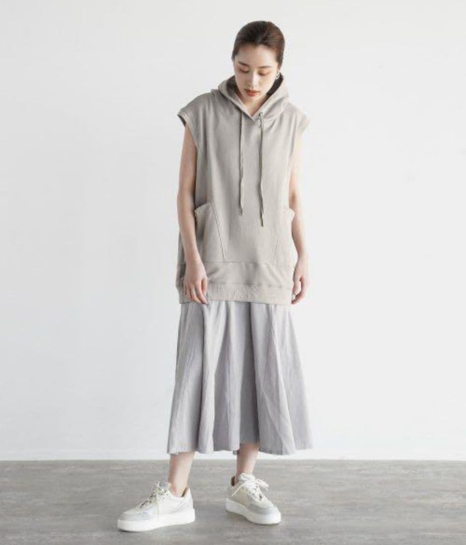 LASUD『定価16000円異素材ドッキングノースリーブワンピース　グレージュ』