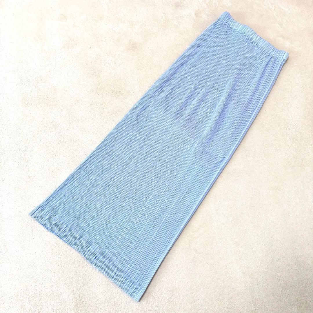 極美品✨ISSEY MIYAKE プリーツ　ロングスカート　水色　Sサイズ