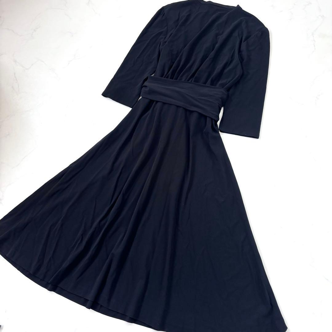 【洗える 未使用タグ付き】ケイミー 衿なしカシュクールワンピース 黒 日本製 L