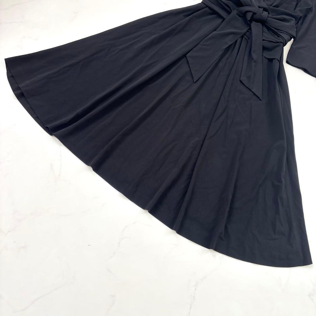 【洗える 未使用タグ付き】ケイミー 衿なしカシュクールワンピース 黒 日本製 L