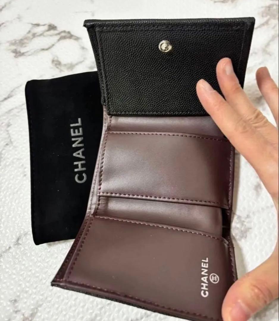 【美品】CHANEL ブラック 三つ折り財布