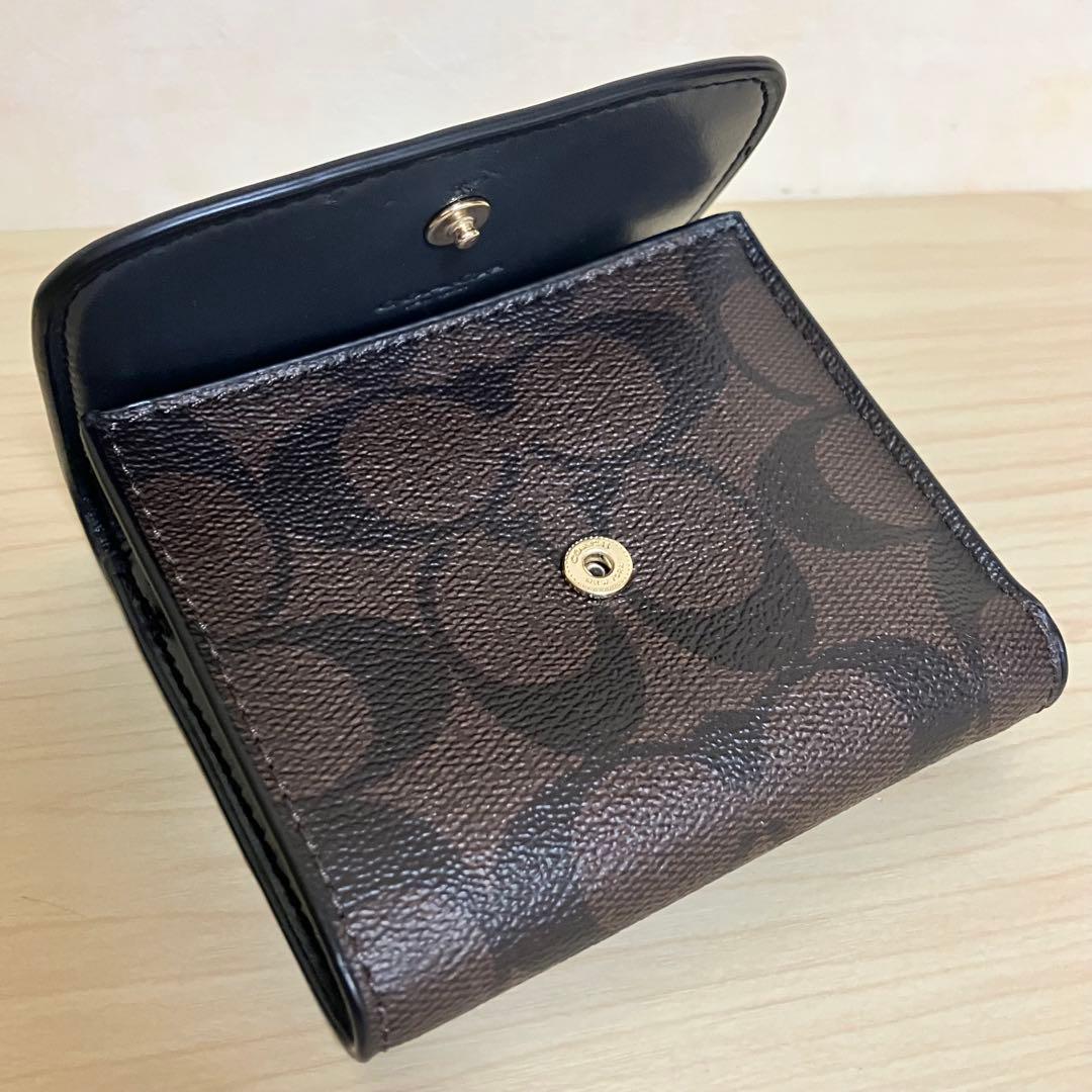 コーチ 二つ折り財布 シグネチャー ミニウォレット ブラウン