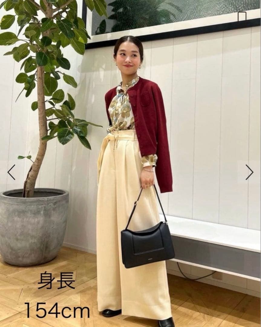 CABaN コットンカシミヤクルーネックカーディガン　ボルドー