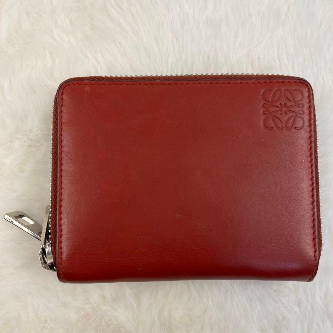 ロエベ LOEWE 折り財布 ラウンドジップ アナグラム ダブル レッド