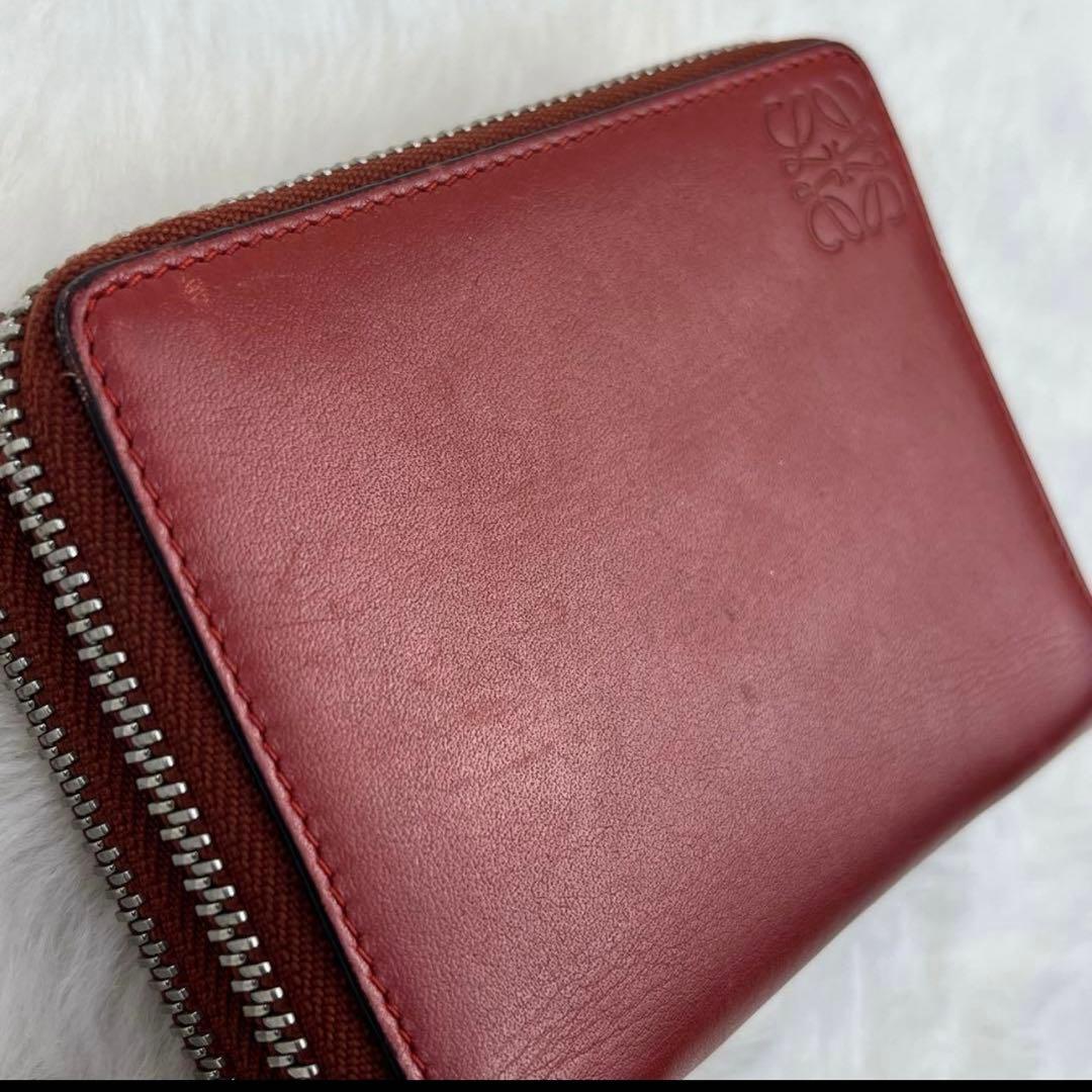 ロエベ LOEWE 折り財布 ラウンドジップ アナグラム ダブル レッド