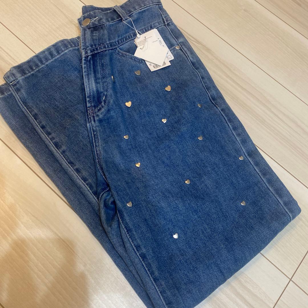 heart rivet & embroidery denim PT Sサイズ