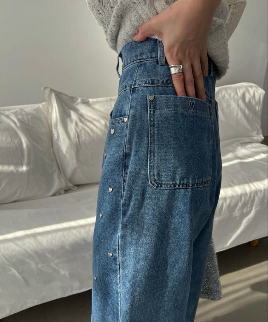 heart rivet & embroidery denim PT Sサイズ