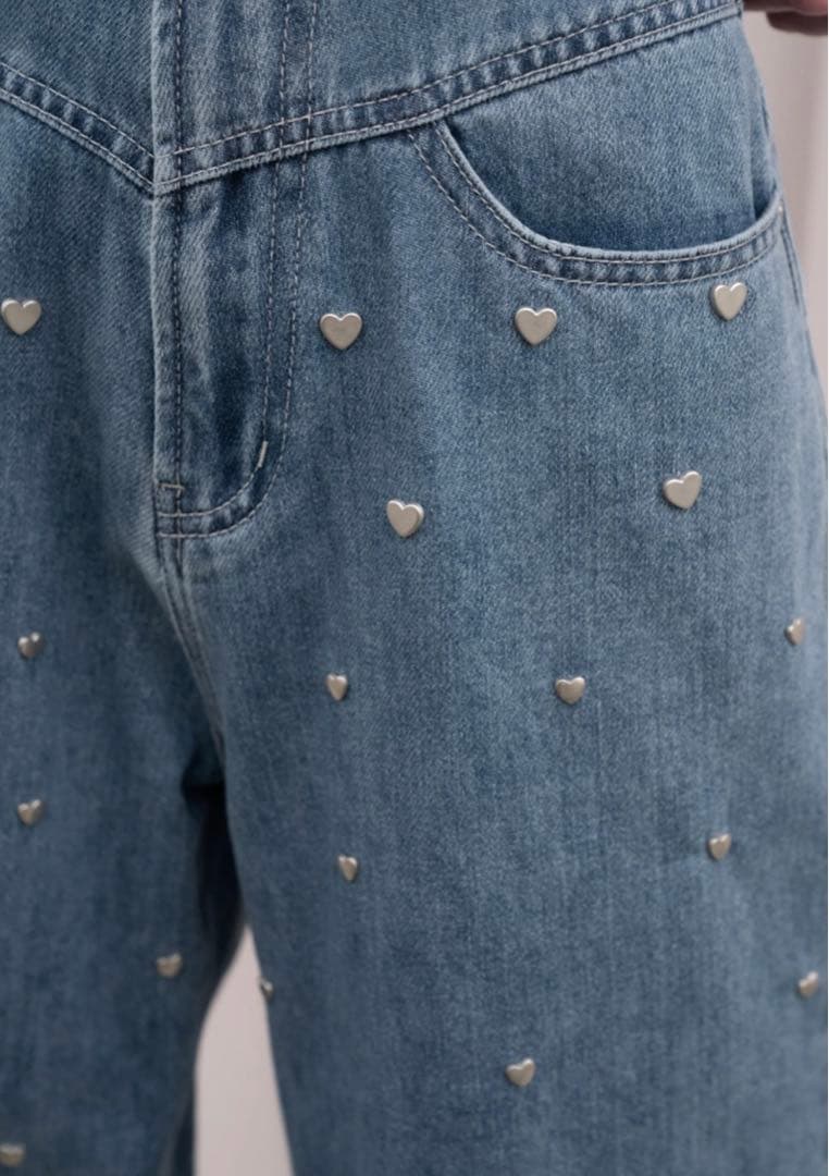 heart rivet & embroidery denim PT Sサイズ