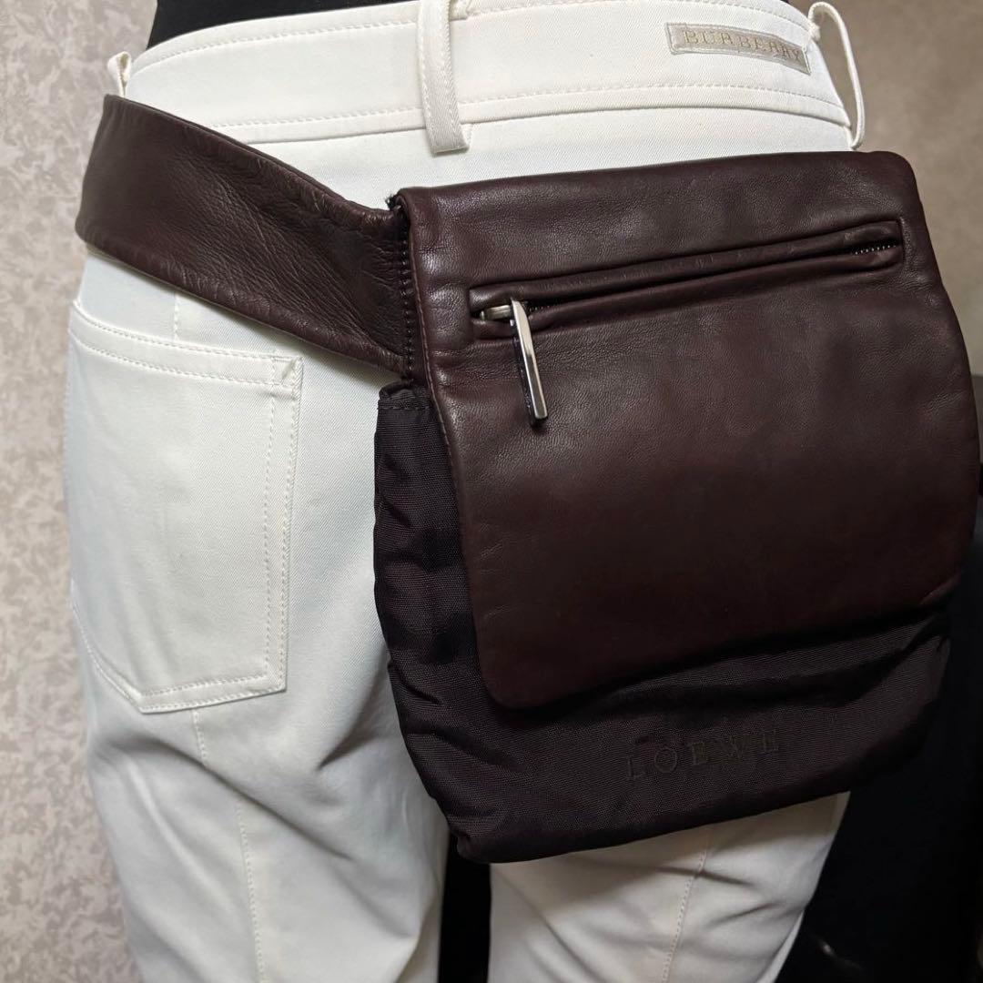 LOEWE☆ナイロンキャンバス＆ナッパレザー ヒップバッグ！ウエストバッグ！