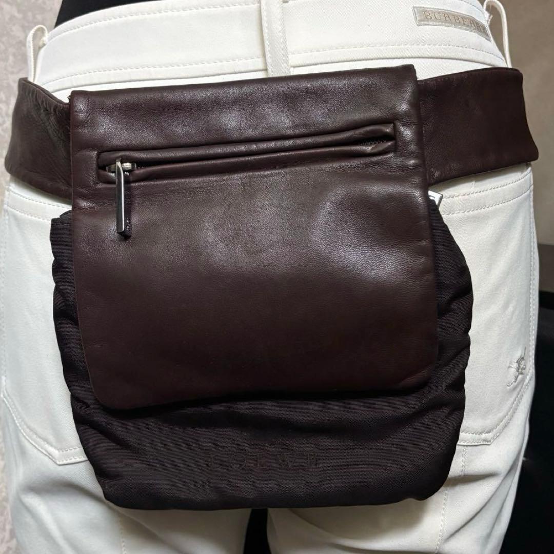 LOEWE☆ナイロンキャンバス＆ナッパレザー ヒップバッグ！ウエストバッグ！