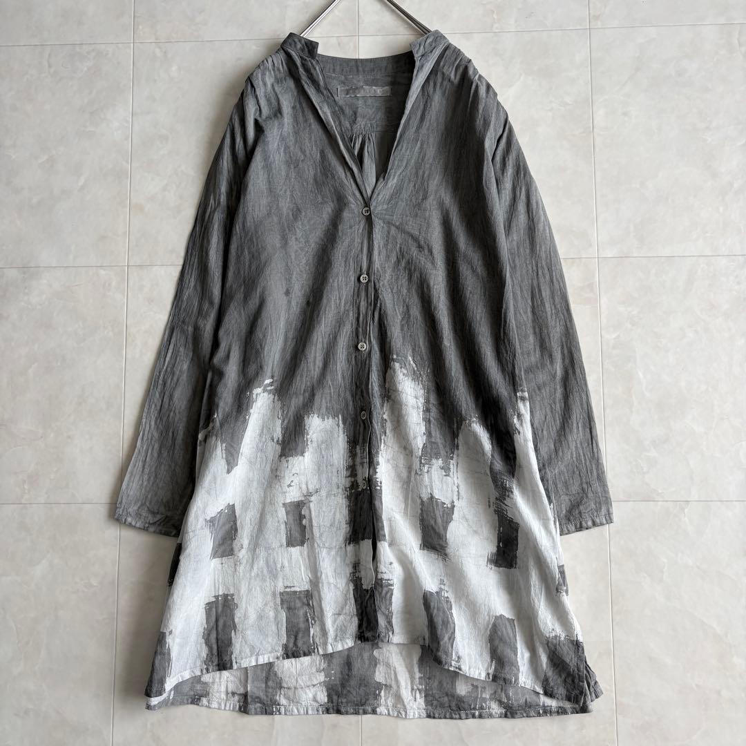 IROFUSI 墨染めコットンシャツワンピース グレー ゆったり 日本製