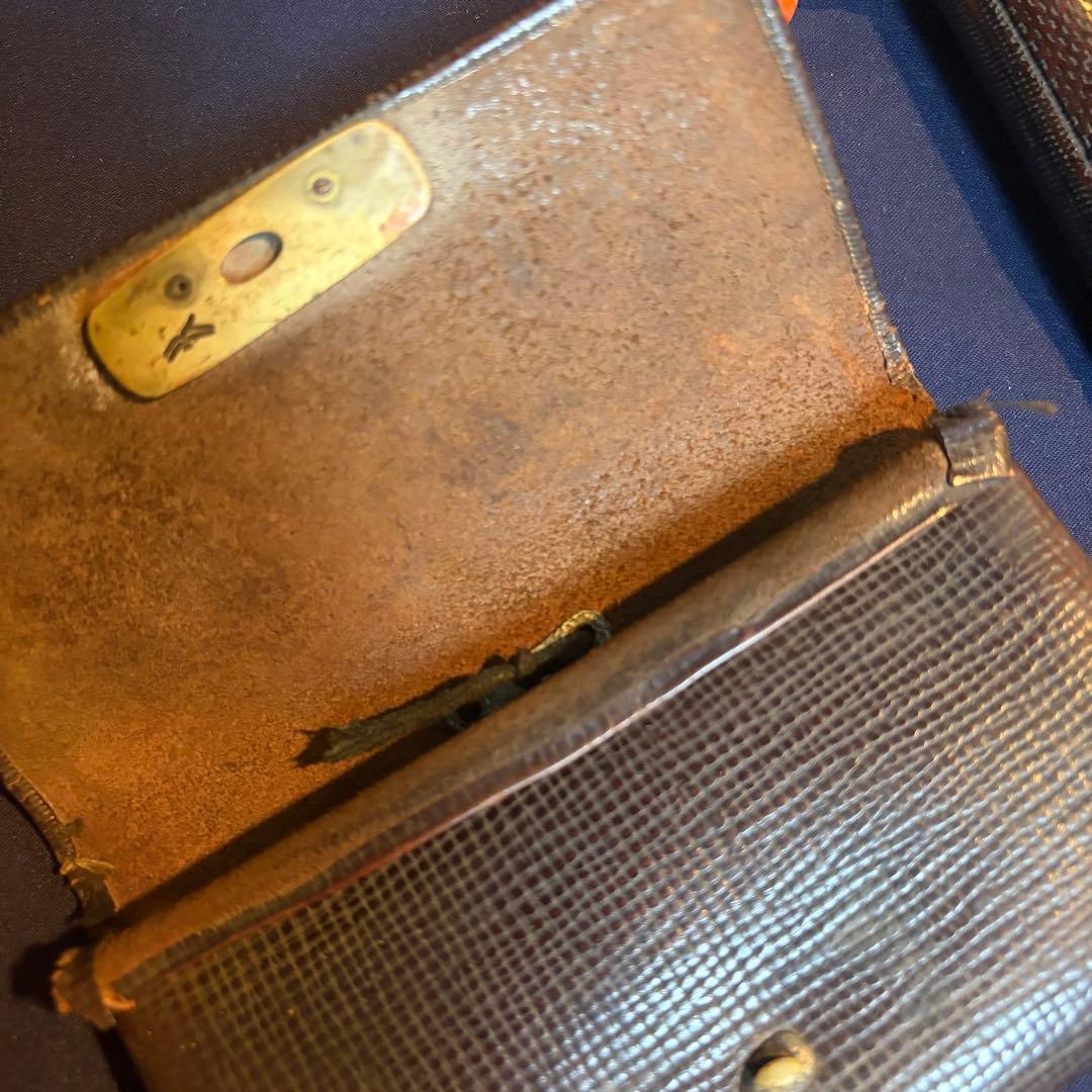 時代物　アンティーク　煙草入れ&煙管　彫金金具　緒締玉　革
