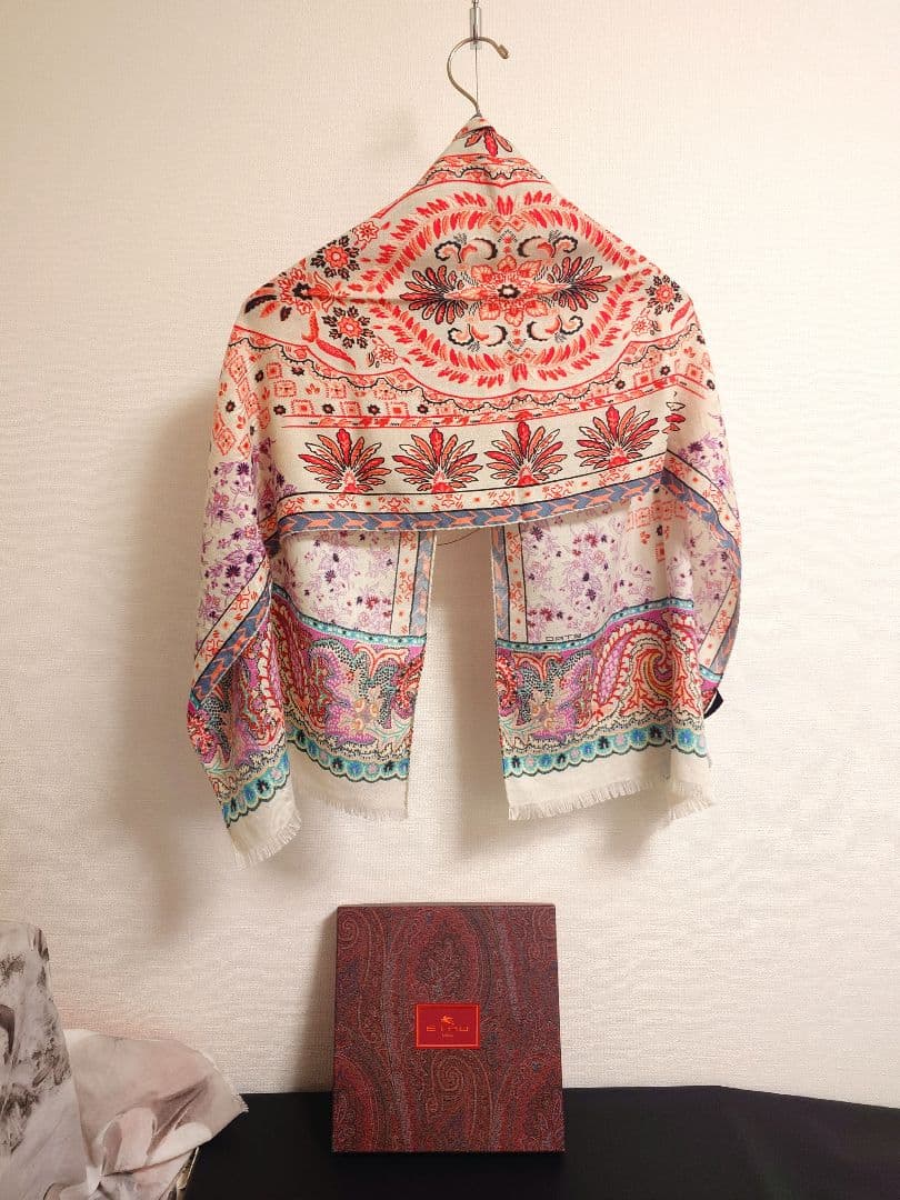 エトロ　ETRO　ストール　ショール　箱付き　ペイズリー　カシミヤ　シルク　小判