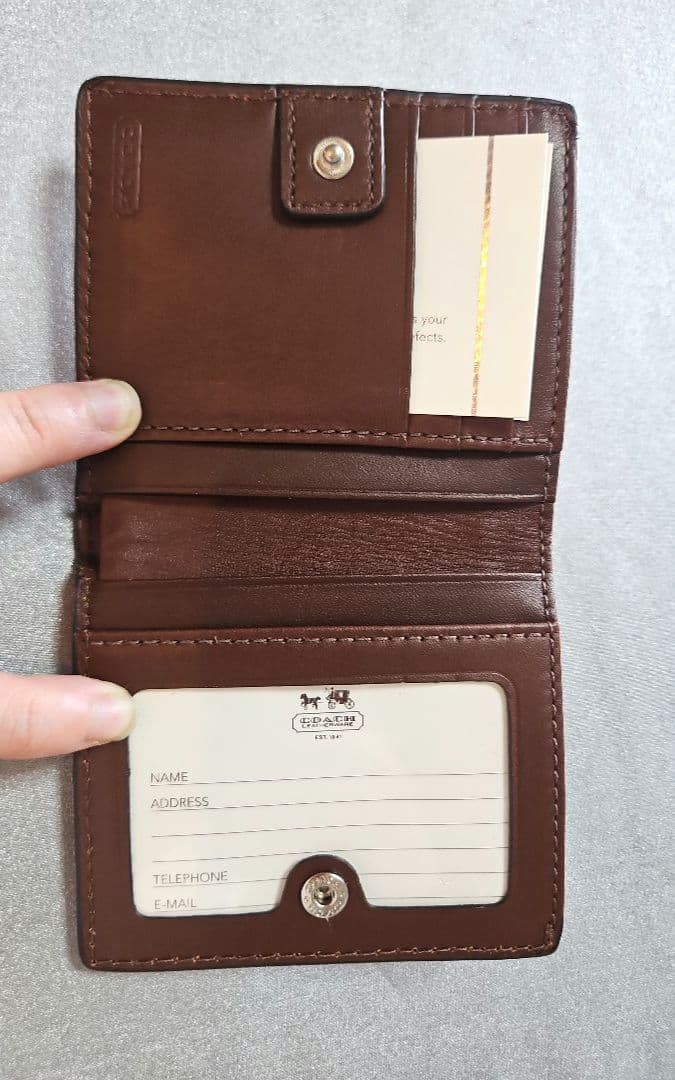 未使用【COACH】leather compact wallet/brown