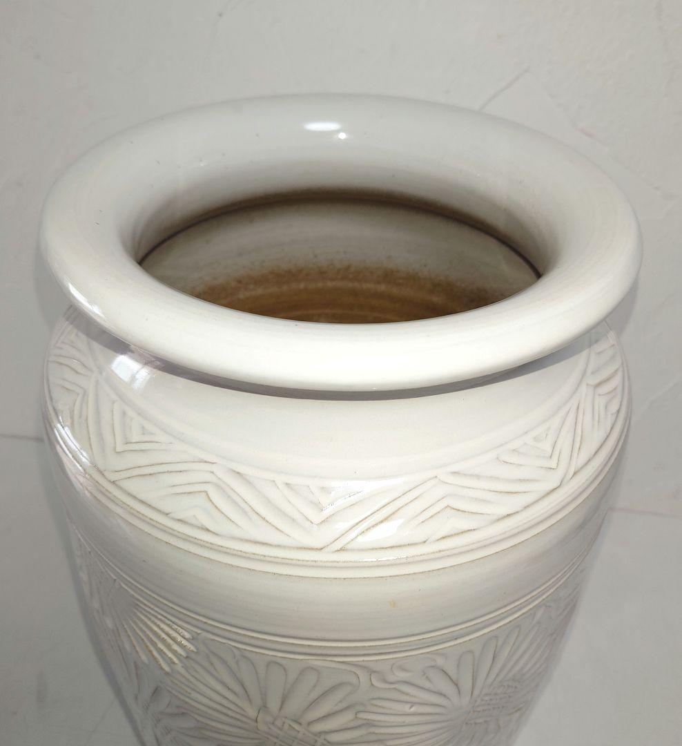 信楽焼き 卯山窯 傘立て 陶器 白 ホワイト 花柄 陶芸 伝統工芸品 インテリア
