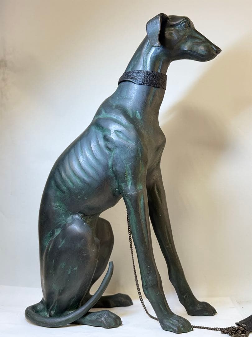 W ブロンズ グレーハウンド 銅製像 犬の置物 高さ58㎝ 重量6.7kg