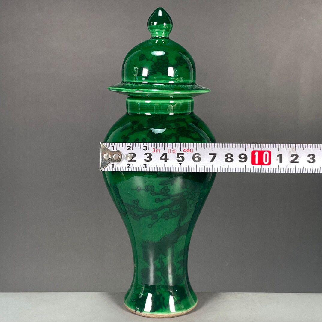 清乾隆緑釉喜上眉梢図紋将軍壺  景徳鎮 陶磁器 装飾品 現代工芸品 美術品 置物
